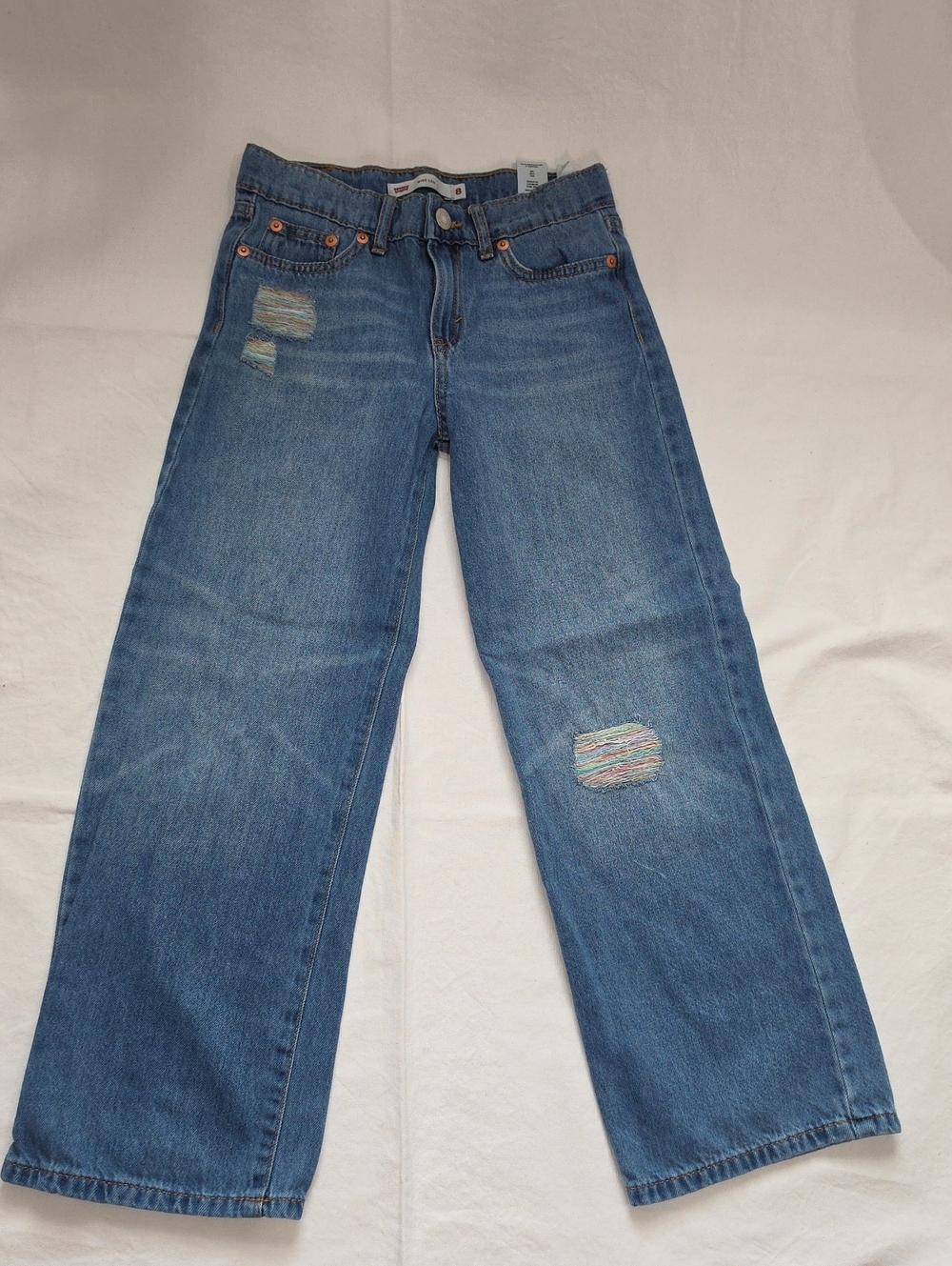 Levi's Medium Blue Wide-Leg Jeans with Multicolor Stitch Patches